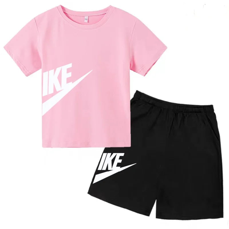 Summer Brand White T-shirt+Shorts Two-piece set Kids New Clothing Fashion Letter Boy Girl3-12Yrs Sports Short-sleeved Casual Set