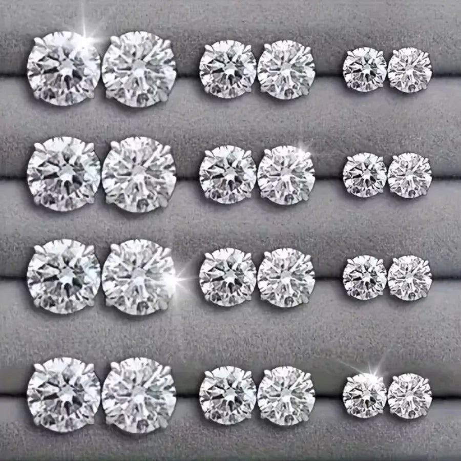 12 Pairs Set Stainless Steel Stud Earrings with Gemstone Buds Round Earrings Unisex Fashion Jewelry Gifts