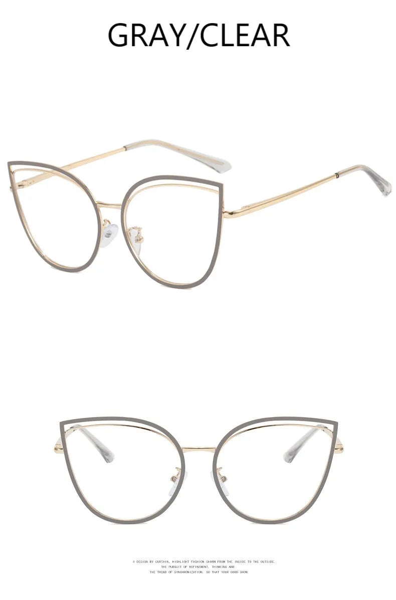 2023 Luxury Metal Women Cat Eye Optical Glasses Frame for Women Clear Fashion Transparent Fashion Computer Hollow Eyeglasses