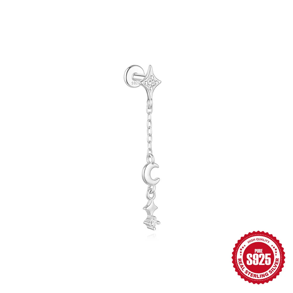 AIDE Star Moon Chain Tassel  925 Sterling Silver Shiny For Woman Piercing Earring Fashion Dainty Luxury Style fine jewelry