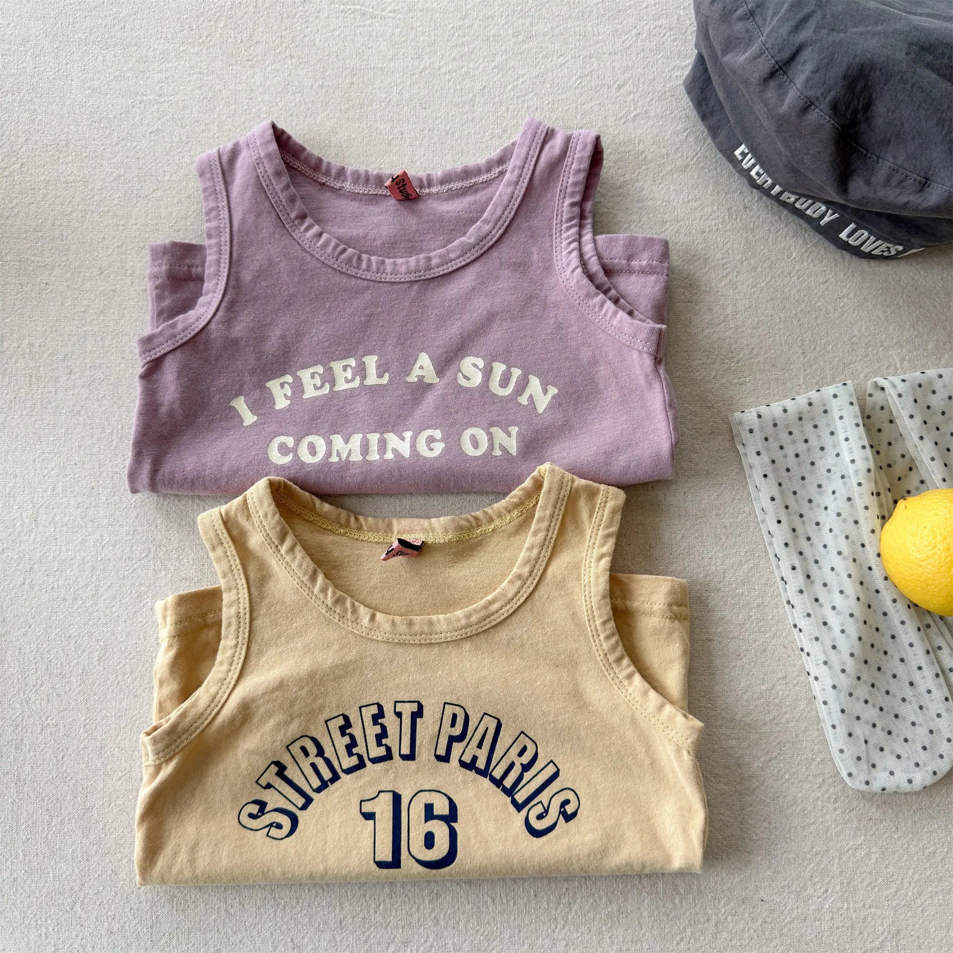2026 Summer New Children Sleeveless T Shirts Cotton Boys Girls Letter Print Loose Vest Baby Thin Casual Tops Kids Clothes