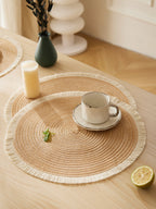 4pcs/set Hot Selling Fringe Eco-friendly Household Non-Slip Morden Style Table Woven Placemats Polyester Round Mat