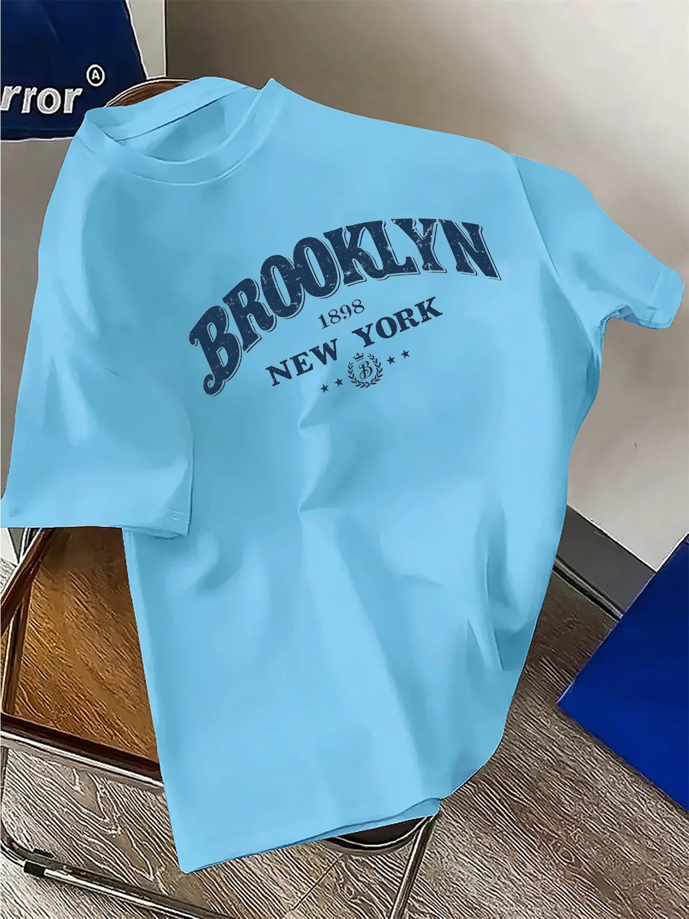 Men's Summer 100% Cotton Fashion Casual Loose Brooklyn&New York Letter Printed Round Neck Short Sleeve T-shirt Top