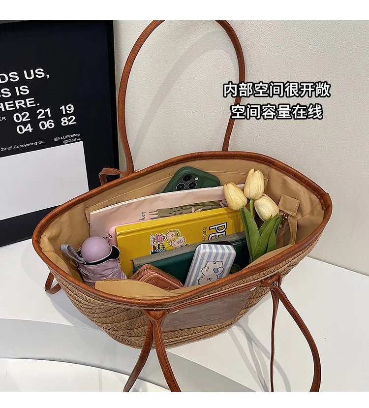Handmade Beach Vacation Straw Woven Bag For Women Single-Shoulder Summer Straw Beach Bags Shopper Baskets Bohemian Large Tote Ba