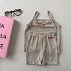 2026 Summer New Children Sleeveless Clothes Set Girls Thin Letter Print Sling Vest + Shorts 2pcs Suit Kids Cotton Outfits