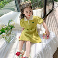 2026 New Summer Children's Dress Baby Girls Heart Print Short Sleeves Lapel Polo Shirt Dresses Kids Clothes Princess Dress 1-10Y