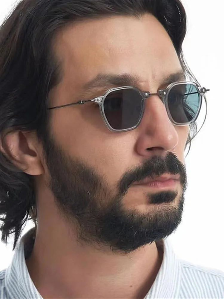 Retro Square Sunglasses Men Small Frame Sun Glasses Women New Fashion Polygonal Metal Eyeglasses Shadow UV400