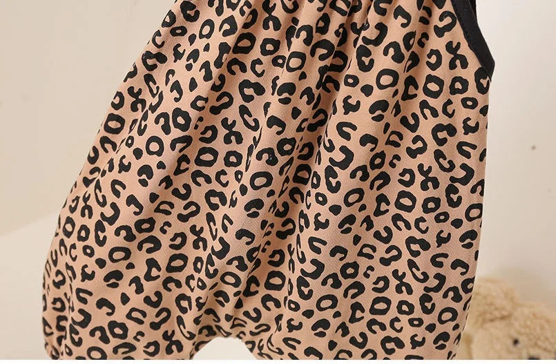 Summer Baby Girls Leopard Print Jumpsuit Infant Sleeveless Suspender One Pieces Bow Decor 0-3Y Toddler Romper Clothes