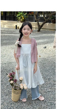 2026 New Girls Dresses Summer Solid Suspenders Dress Hollow-out Long-Sleeved Base Blouse Kid's Beach Wear