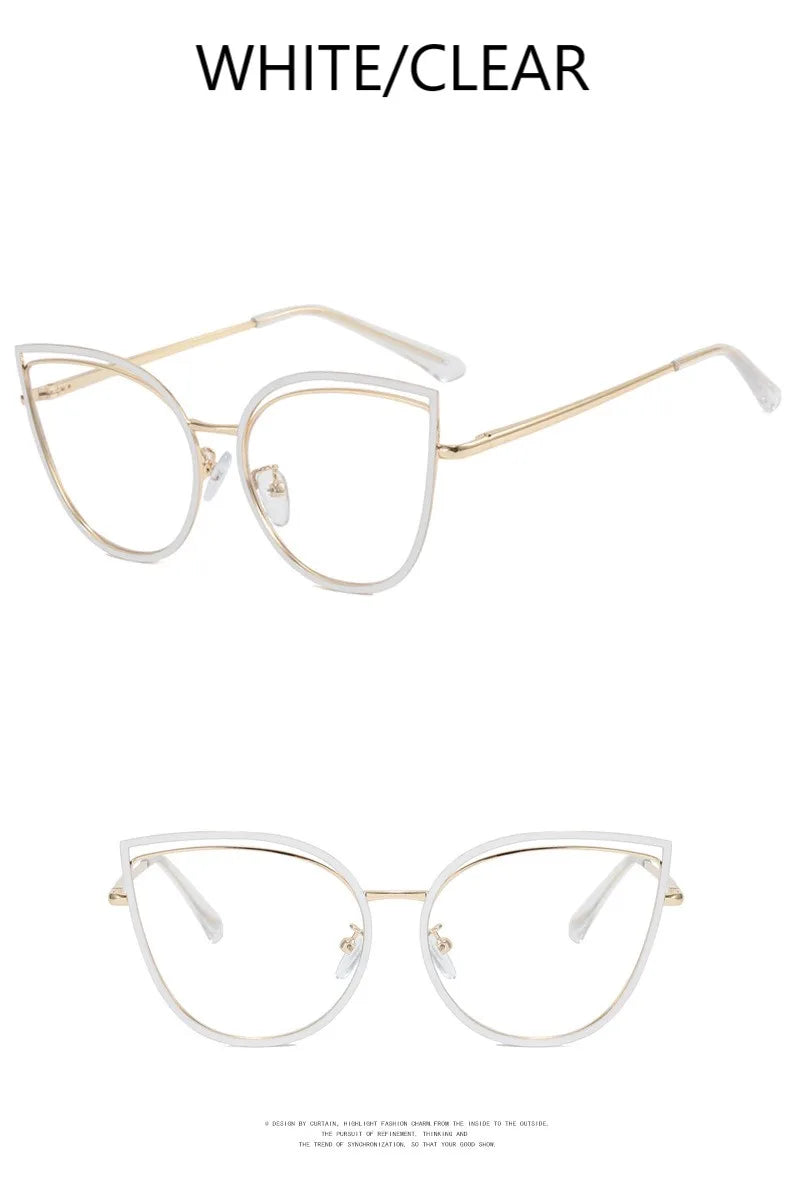 2023 Luxury Metal Women Cat Eye Optical Glasses Frame for Women Clear Fashion Transparent Fashion Computer Hollow Eyeglasses
