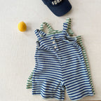 2026 Summer New Children Loose Casual Overalls Toddler Girls Sling Jumpsuit Cotton Boys Thin Striped Strap Shorts Kids Clothes
