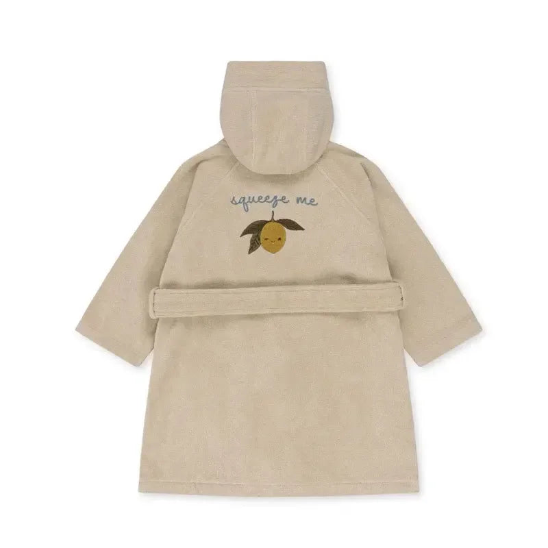2026 KS Baby Boys Flannel Bathrobe Towel Kids Soft Bath Robe Nightgown Boys Girls Cherry Lemon Cotton Hooded Bath Towel Pyjamas