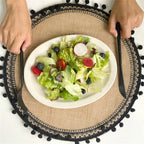 Vintage Pastoral Round Cotton Linen Placemats Handwoven Jute Tassels Placemats Soft Non-slip Table Pads Vase Mats Accessories