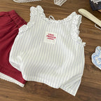 2026 Summer New Girls Sleeveless T Shirts Baby Girl Cute Lace Vest Cotton Striped Toddler Thin Breathable Tops Kids Clothes