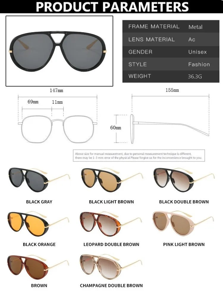 Vintage Retro Metal Double Bridges Round Sunglasses Women Brand Fashion Punk Gradient Shades Trending Sun Glasses Eyewear UV400
