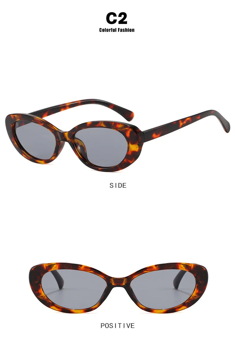 New Retro Oval Cat Eye Sunglasses for Women Men Y2k Trendy Narrow Small Sunnies 90s Brand Designer Sun Glasses UV400