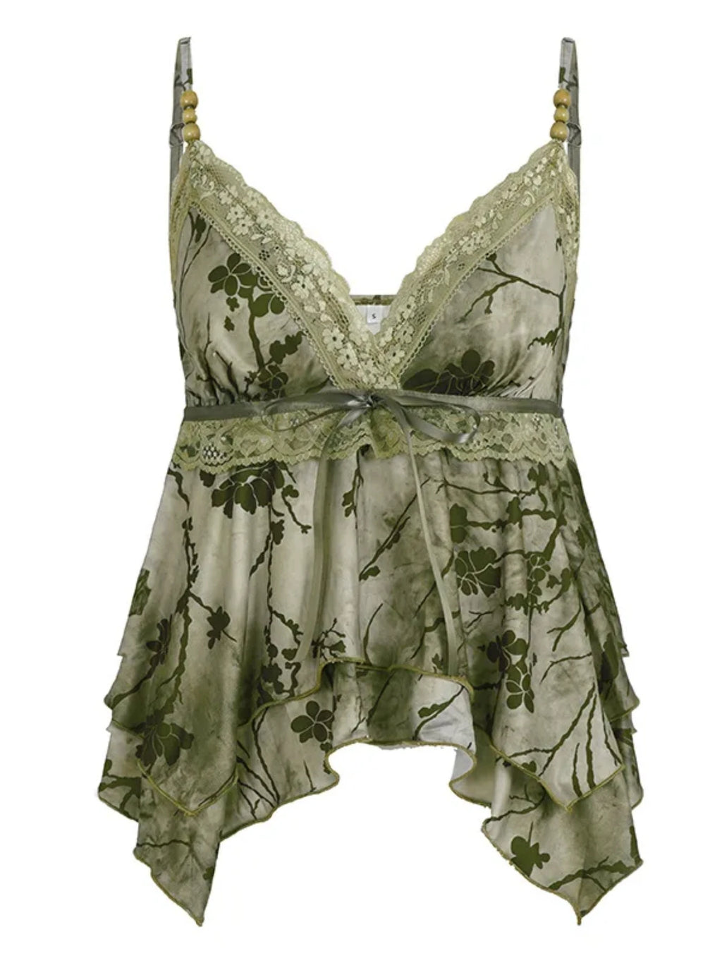 Retro Sexy Printed Vest Top with Irregular Scarf V-Neck Lace Edge for Spicy Girl Fashionable Vintage-Style Women's Top