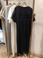 Summer Thin Plus Size Loose Short Sleeved Dress Women 2025 New Letter Printed Simple Round Neck Dress