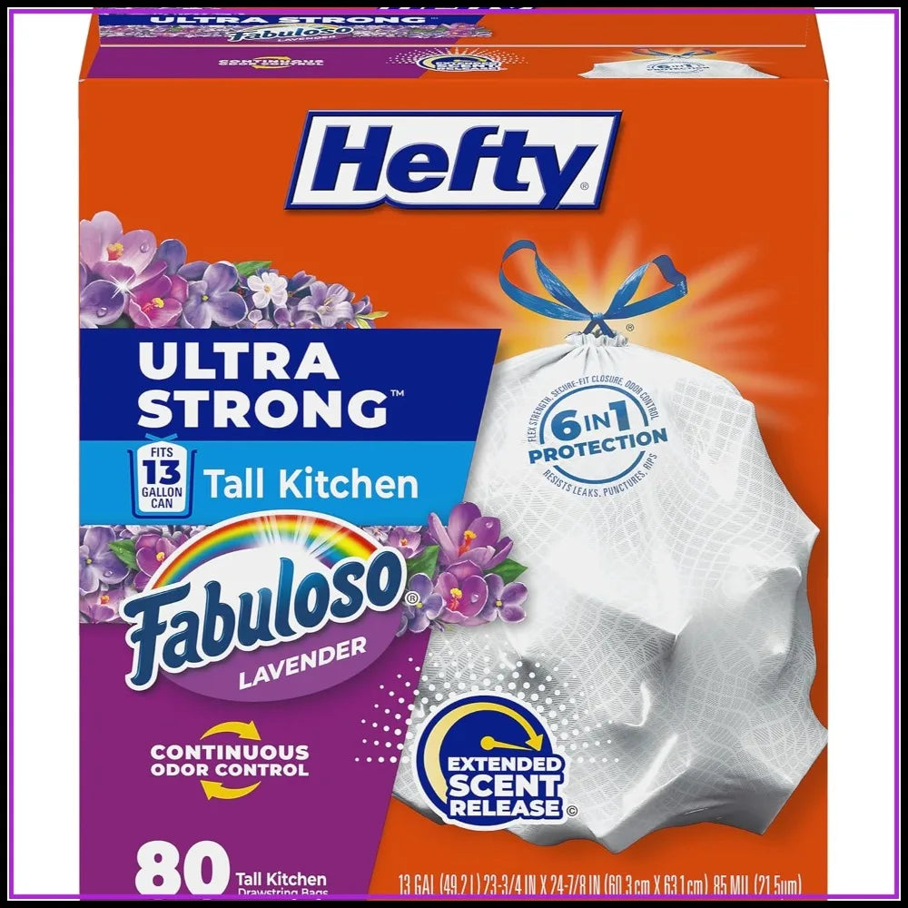 13 Gallon Tall Kitchen Trash Bags, Strong & Leak-Proof, Continuous Odor Control, Lavender Scent, 80 Count