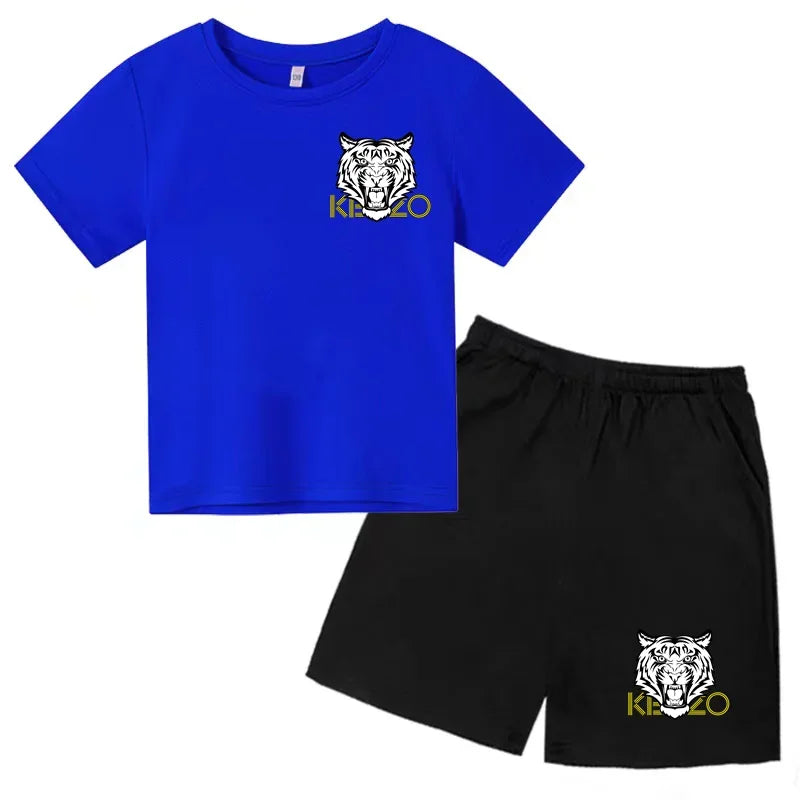 Kids T-shirt Boys Girls Toddlers 3-12Y Fashion Cute Tiger Print Brand Clothing Short Sleeve+Shorts 2P Outdoor Leisure Sports Set