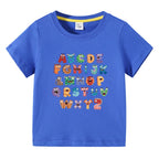 Boys Girls T-Shirt 26 Letters Print Black 100% Cotton Short Sleeve Tee Soft Casual Summer Tops for Kids Children