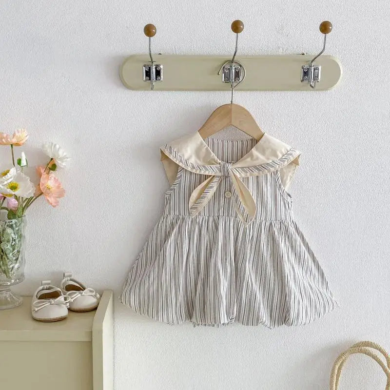 2026 Summer New Girls Preppy Style Striped Vest Dress Cotton Baby Girl Sailor Collar Sleeveless Dress Infant Toddler Clothes