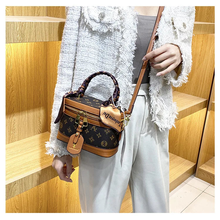 Brand Designer Women's Printed Box Bag Handbags Ladies Retro Patchwork Handbags Wild Portable Shoulder Corssbody Cosmetic Bag