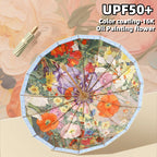 Luxury Oil Painting Umbrella Color Coating UPF50+ UV Protection Sun Umbrellas for Women Elegant Folding Rain Sunshade Parasol