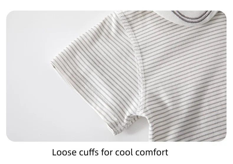 New Summer Newborn Baby Striped Romper Sailor Collar Jumpsuit Thin Breathable Baby Air Conditioner Infant Clothes