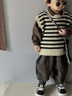 Autumn Baby Boys Striped Sweater Vest Children Cotton Cashmere Pullovers Waistcoat Kids Clothes Toddler Girls Sleeveless Sweater