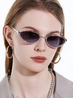 Vintage Half Frame Cat Eye Sunglasses Women Fashion Metal Glasses Punk Trendy Sun Glasses Female Shades for Famale Eyewear Uv400