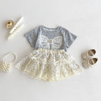 2026 Summer New Children Short Sleeve T Shirts Cotton Baby Girls Cute Bow Lace Tee Toddler Loose Casual Tops Kids Clothes