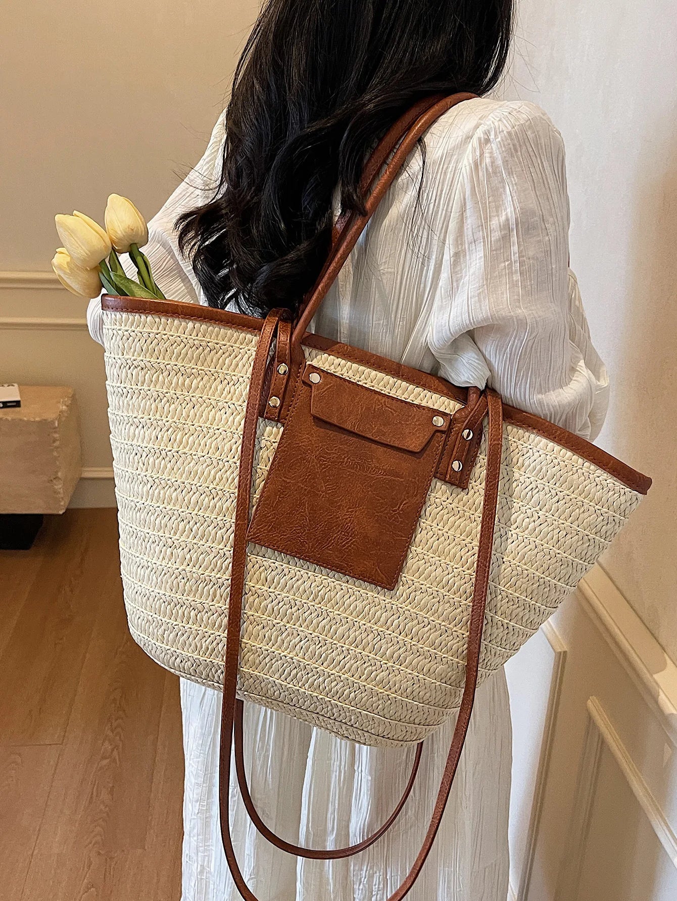 Handmade Beach Vacation Straw Woven Bag For Women Single-Shoulder Summer Straw Beach Bags Shopper Baskets Bohemian Large Tote Ba