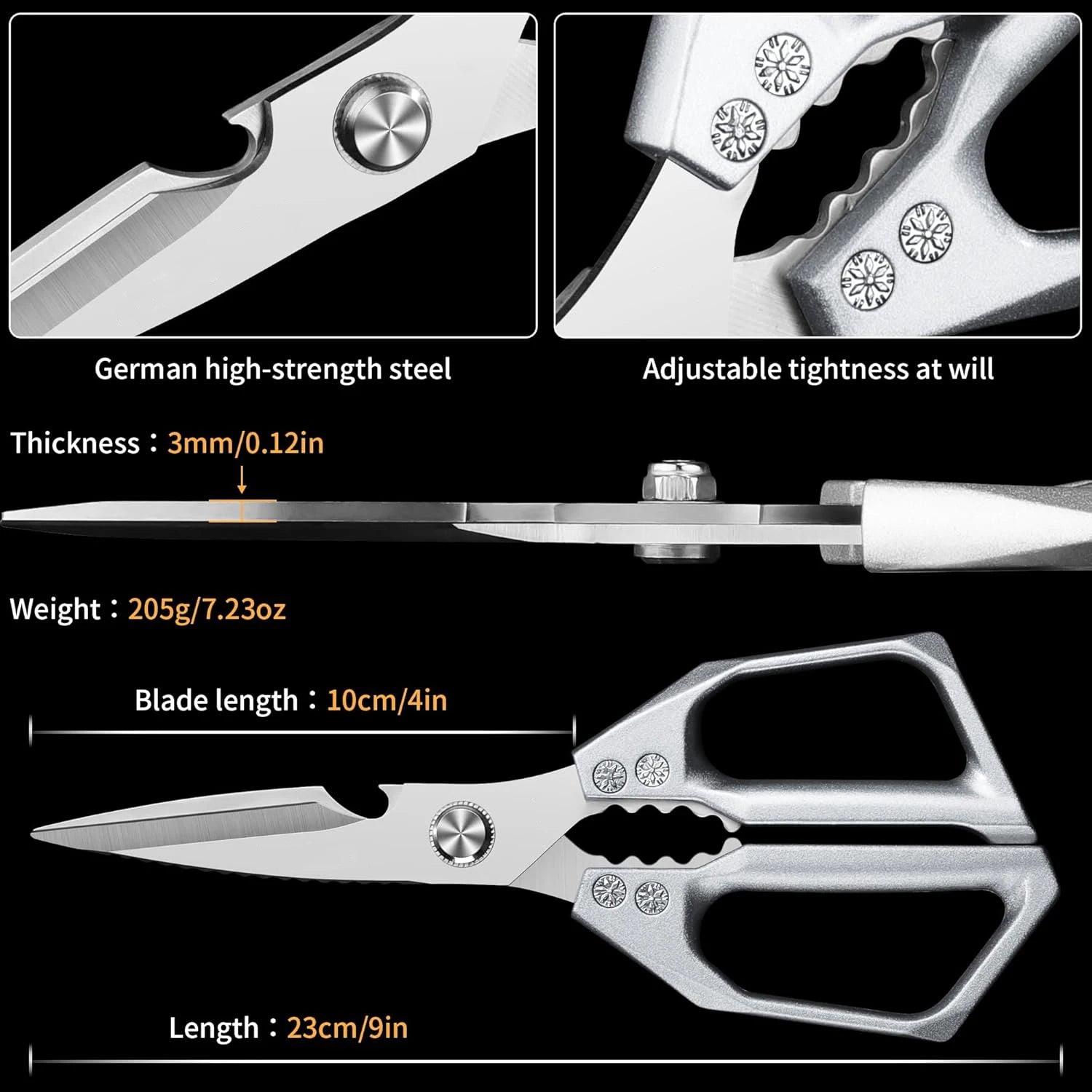 Multi-Purpose Kitchen Scissors, Ultra Sharp Heavy-Duty Cooking Shears, Stainless Steel & Dishwasher Safe - For Meat, Chicken