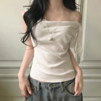 Sweet Polka Dot Prints T-Shirts Fashion Women Cute Design One-Shoulder Summer Tops Casual Korean Office Lady Commute Slim Tees