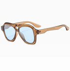 Retro Double Beam Large Frame Sunglasses for Women New Retro Fashion Brand Square Sun Glasses Eyeglasses Men Lentes De Sol Mujer