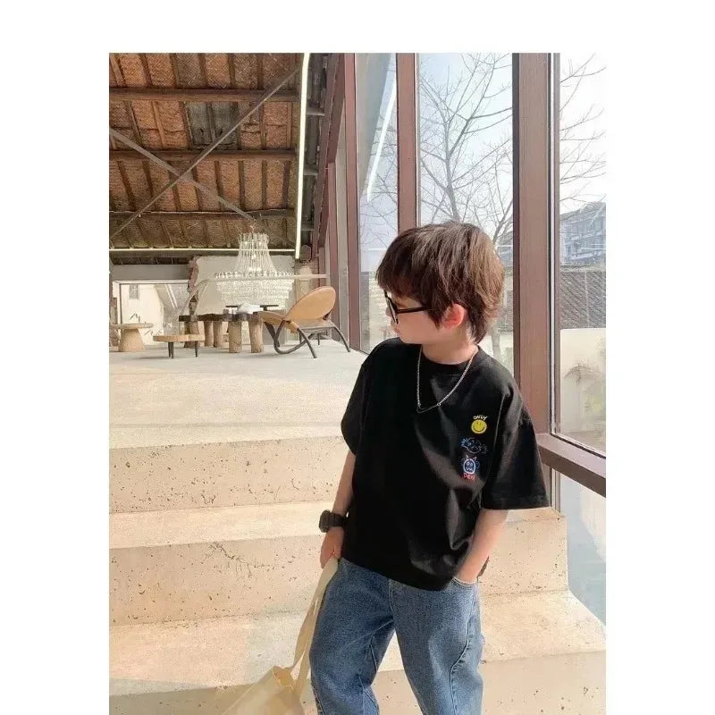 2026 New Summer Fashion Simple Short Sleeve T-Shirt for Children Cotton Casual Versatile Top for Girls And Boys