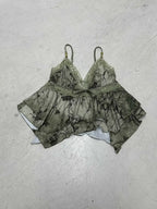 Retro Sexy Printed Vest Top with Irregular Scarf V-Neck Lace Edge for Spicy Girl Fashionable Vintage-Style Women's Top