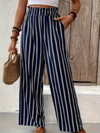 Striped Wide-Leg Pants Women loose Casual Pants Spring and Summer New High Waist straight-leg loose Pants Trousers