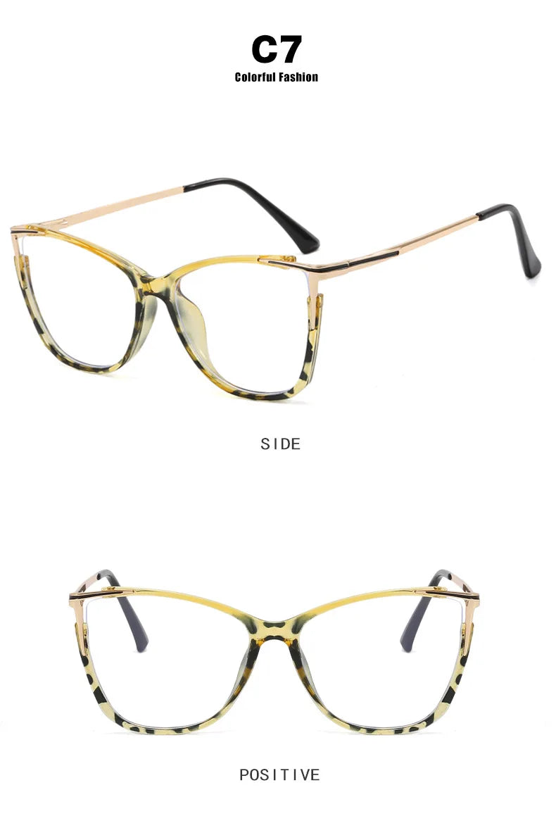 2023 New Fashion Women Anti Light Blue Cat Eye Glasses Frame Retro Hight Quality Luxury Optical Computer Reading Eyeglasses
