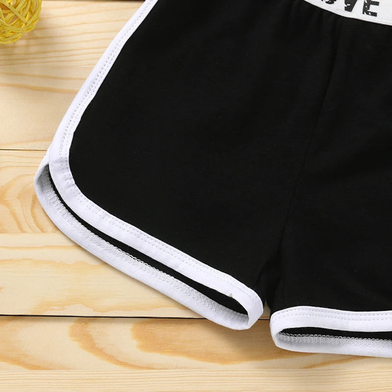 Trendy Summer Children's Sports Clothing Set 2-6Y Patchwork Letter Camisole and Shorts 2Pcs for Girls Kid's Casual Vest Outfit