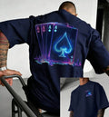 Men's summer 100% pure cotton fashionable casual sports loose Cool Playing Card Print round neck short sleeved T-shirt versatile