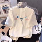 2026 Summer 100% Cotton Sanrio Cinnamoroll Printed Casual Loose T-shirt Parent-child Vintage Harajuku Top 52TOYS Collaboration.