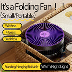 2024 New 5000mAh Rechargeable 3IN1 Multifunctional Portable Fan Wall Mounted Fan 90° Folding Fan 4 Gears With Warm Night Light