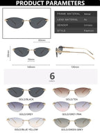 Fashion Trendy Retro Cat Eye Sunglasses Women Luxury Designer Vintage Style Chic Frameless Metal Small Triangle Eyewear