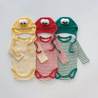 2026 Spring New Baby Long Sleeve Bodysuit + Hat Infant Girls Cute Thin Striped Jumpsuit Newborn Toddler Cotton Clothes 0-24M