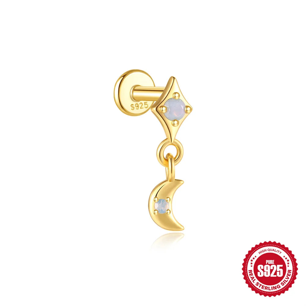AIDE Star Moon Chain Tassel  925 Sterling Silver Shiny For Woman Piercing Earring Fashion Dainty Luxury Style fine jewelry