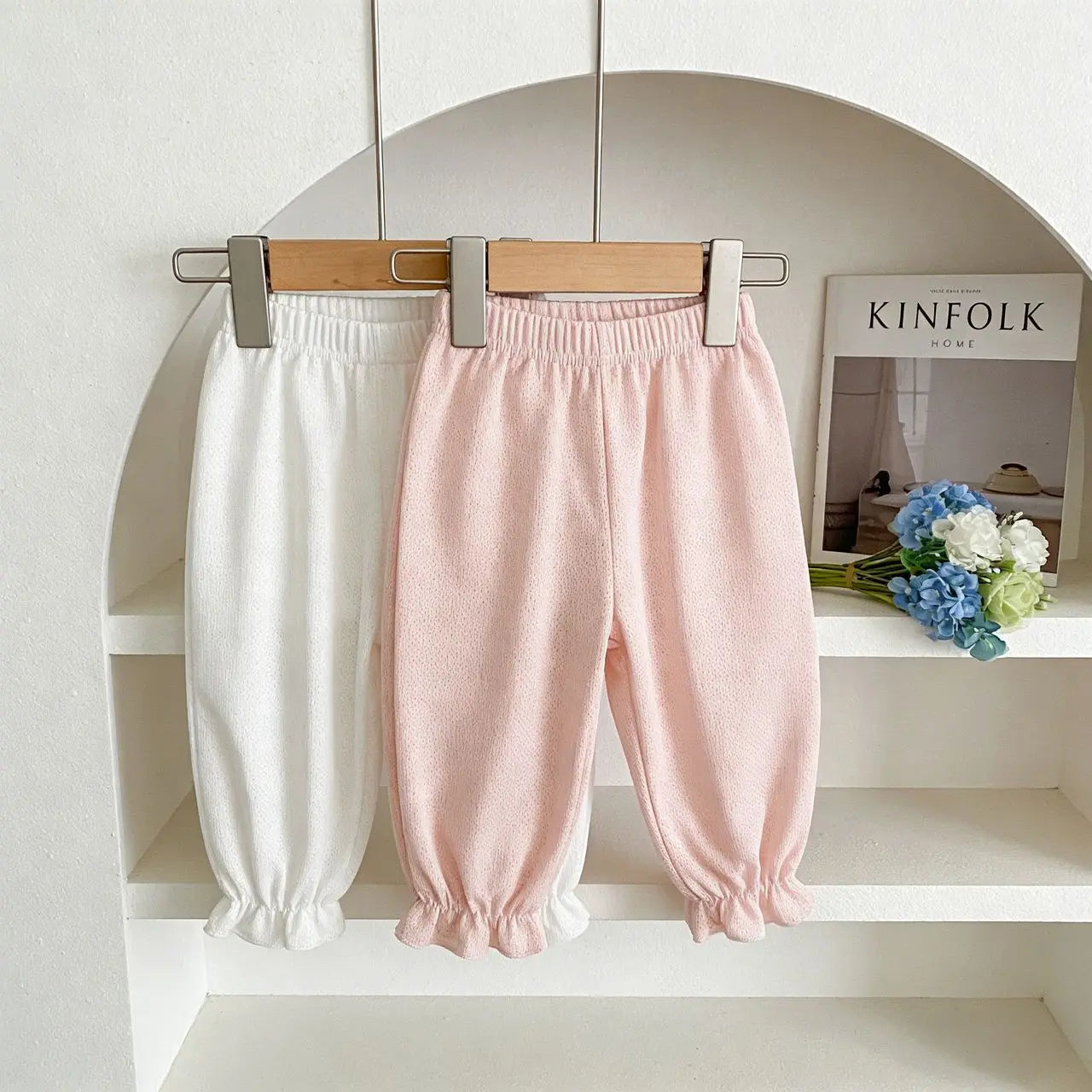 2026 Summer New Girls Solid Mosquito Proof Pants Children Casual Pants Baby Girl Lace Lantern Pants Toddler Cotton Trousers