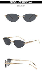 Fashion Trendy Retro Cat Eye Sunglasses Women Luxury Designer Vintage Style Chic Frameless Metal Small Triangle Eyewear