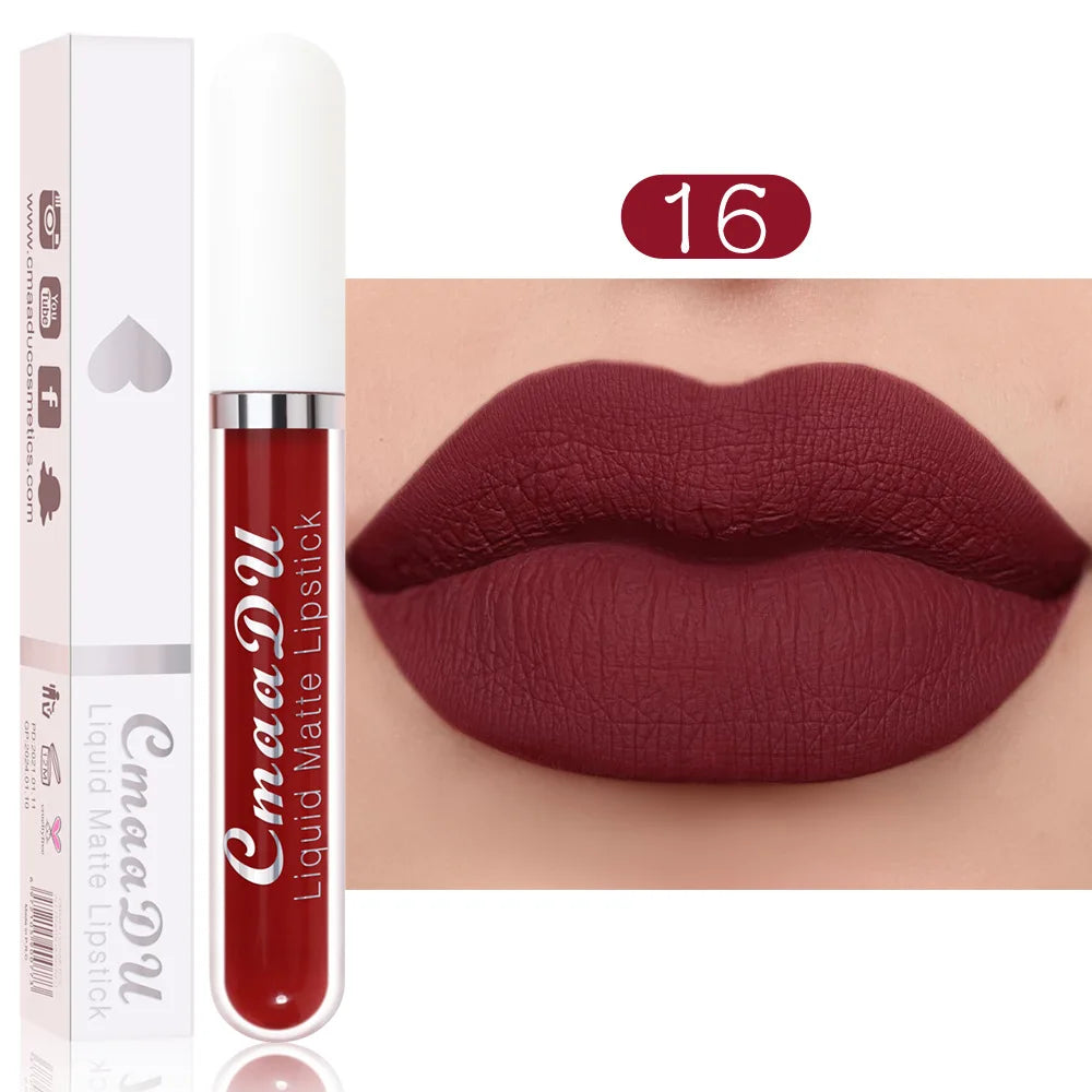 Sexy Long Lasting Velvet Matte Lip Gloss Rose Liquid Lipstick Makeup Women Beauty Red Nonstick Cup Waterproof Lip Gloss 18 Color